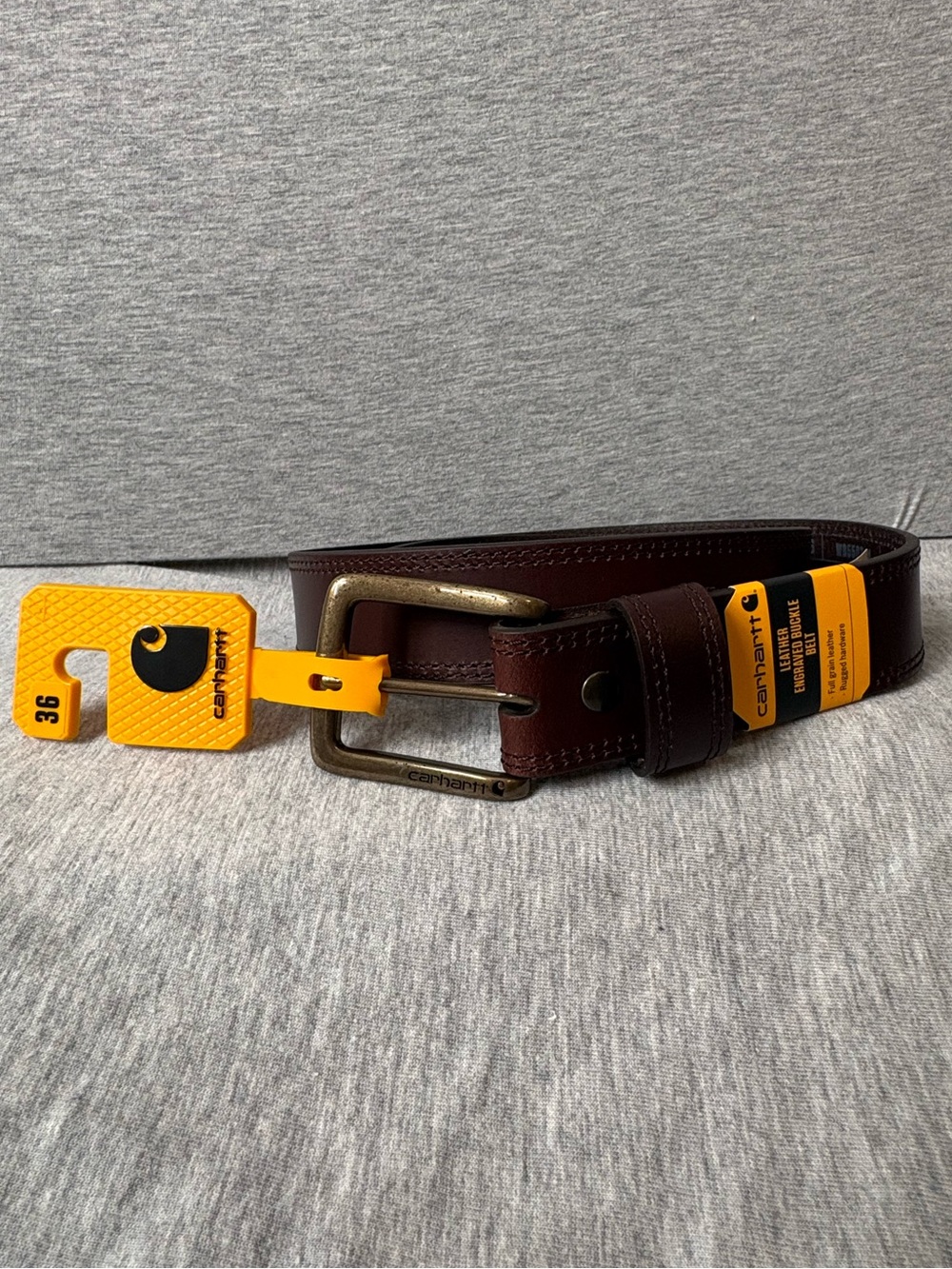 Carhartt Dark Brown Leather Men's Belt with Brass Buckle